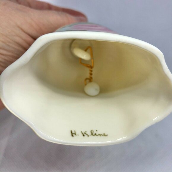 Hand-Painted Ceramic Bell With Pink Rose Design By H. Kline - Picture 6 of 8